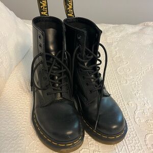 Doc Martens black lace up ankle boots, size 7, in good used condition